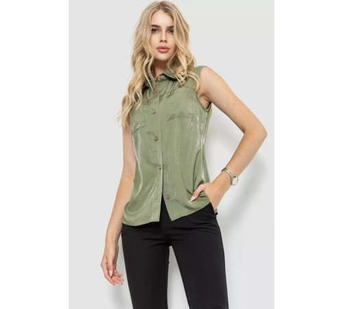 Блуза без рукавів однотонна, колір хакі, 102R068-4