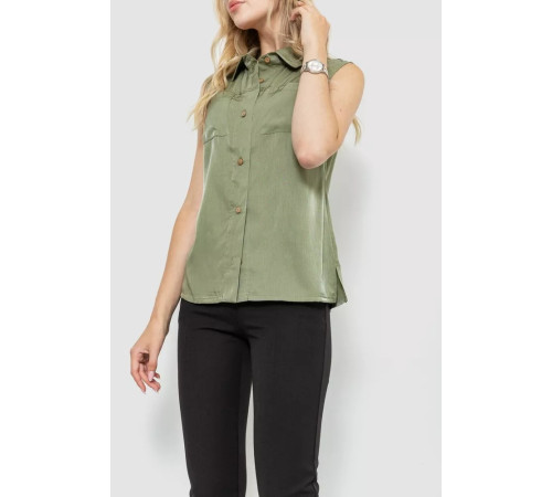 Блуза без рукавів однотонна, колір хакі, 102R068-4