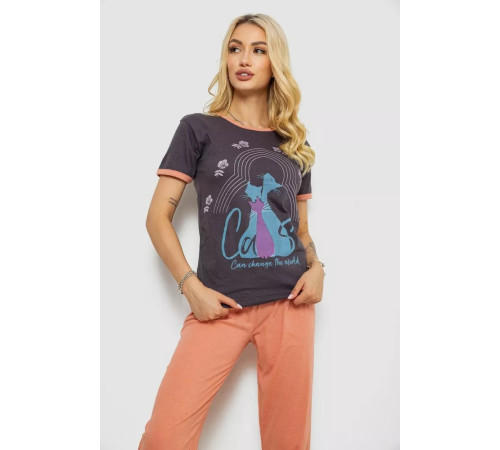 Піжама жіноча з принтом, колір грифельний, 243R20267