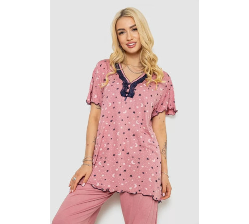 Женская пижама с принтом, цвет пудровый, 243R7024