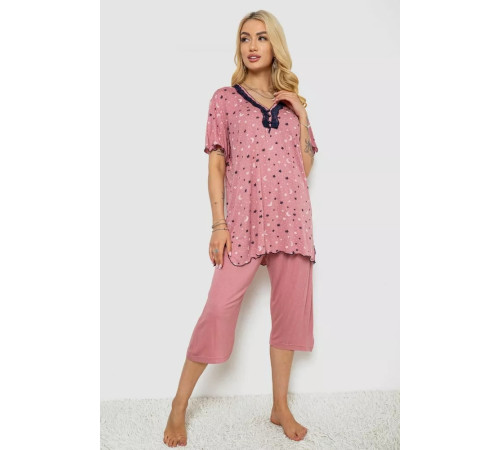 Женская пижама с принтом, цвет пудровый, 243R7024