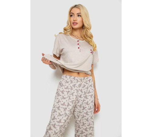 Женская пижама с принтом, цвет бежевый, 243R6967