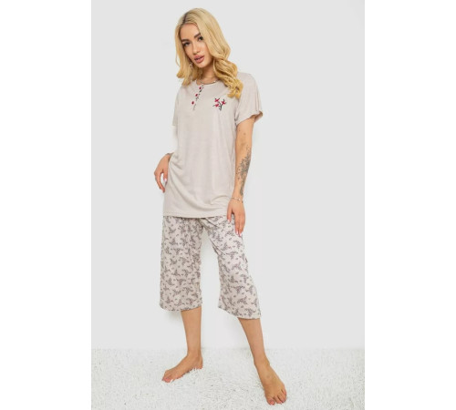 Женская пижама с принтом, цвет бежевый, 243R6967