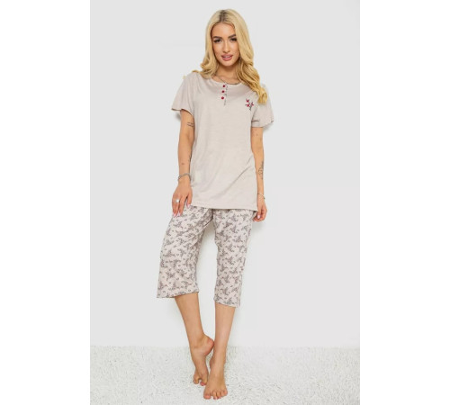 Женская пижама с принтом, цвет бежевый, 243R6967