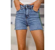 Приталені джинсові шорти, синього кольору, 164R4618