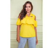 Ошатна блуза з рюшею, жовтого кольору, 172R23-1