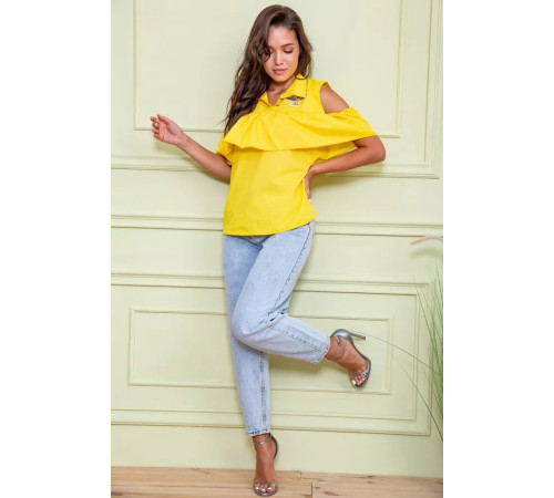 Ошатна блуза з рюшею, жовтого кольору, 172R23-1