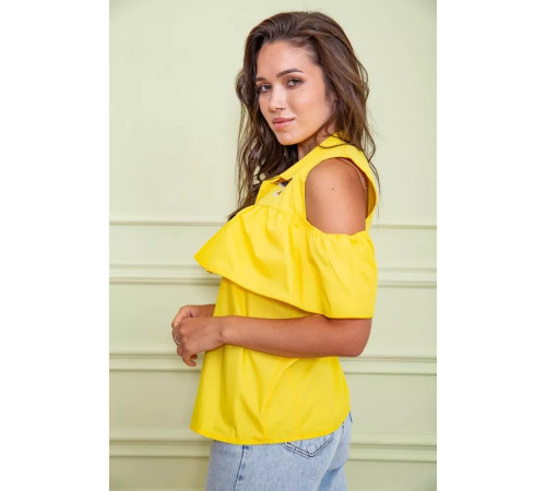 Ошатна блуза з рюшею, жовтого кольору, 172R23-1