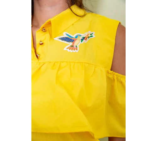 Ошатна блуза з рюшею, жовтого кольору, 172R23-1