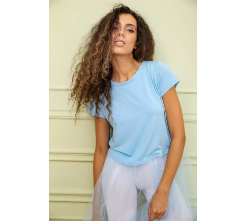 Нарядная туника с сетчатым низом, голубого цвета, 167R108-1.