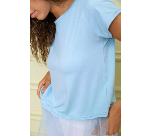 Нарядная туника с сетчатым низом, голубого цвета, 167R108-1.