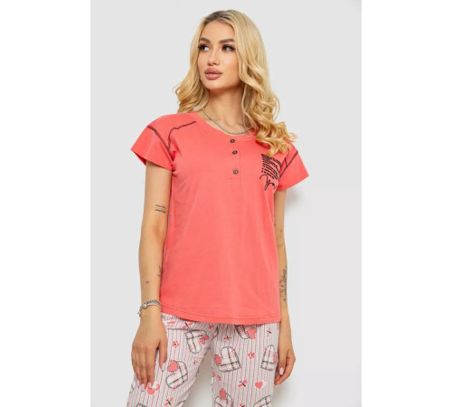 Пижама женская с принтом, цвет коралловый, 243R0004-P3