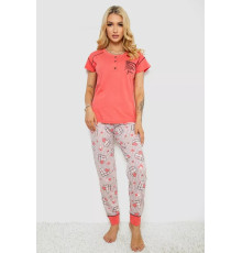 Піжама жіноча з принтом, колір кораловий, 243R0004-P3