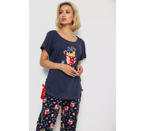 Піжама жіноча з принтом, колір синій, 243R1600-012-1