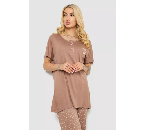 Женская пижама с принтом, цвет мокко, 243R7030