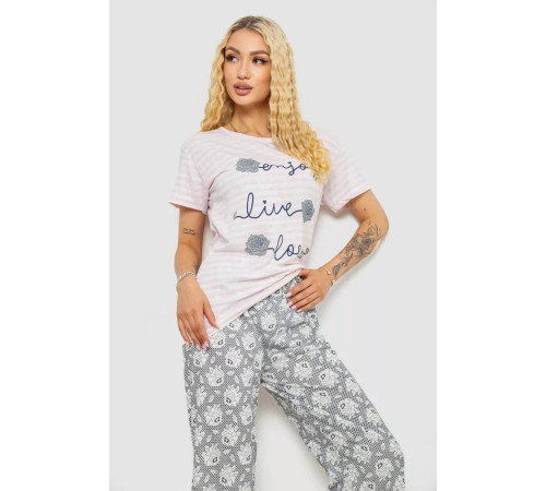 Піжама жіноча з принтом, колір пудровий, 243R3633