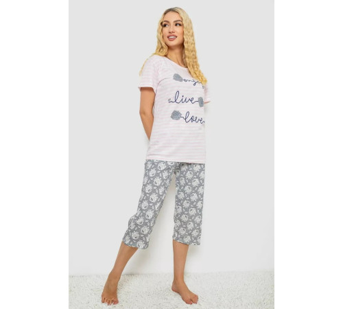 Піжама жіноча з принтом, колір пудровий, 243R3633