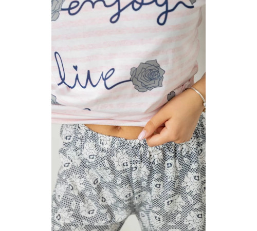 Піжама жіноча з принтом, колір пудровий, 243R3633