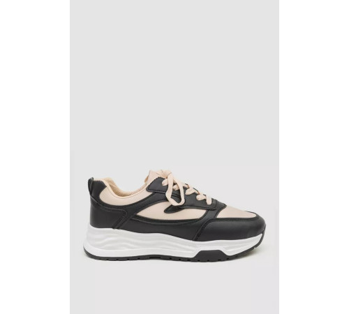 Кросівки жіночі екошкіра, колір бежево-чорний, 243R186-145