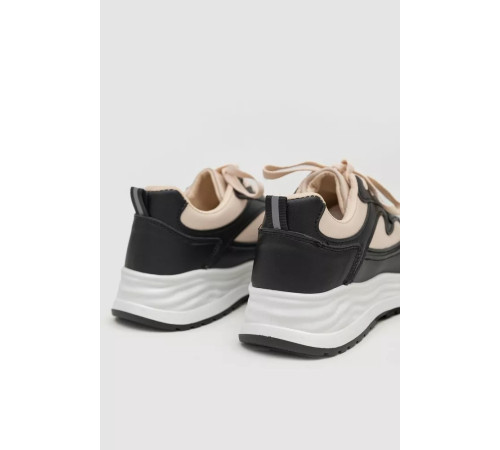 Кросівки жіночі екошкіра, колір бежево-чорний, 243R186-145