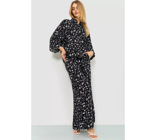 Блуза классическая с цветочным принтом, цвет черный, 102R332-1.