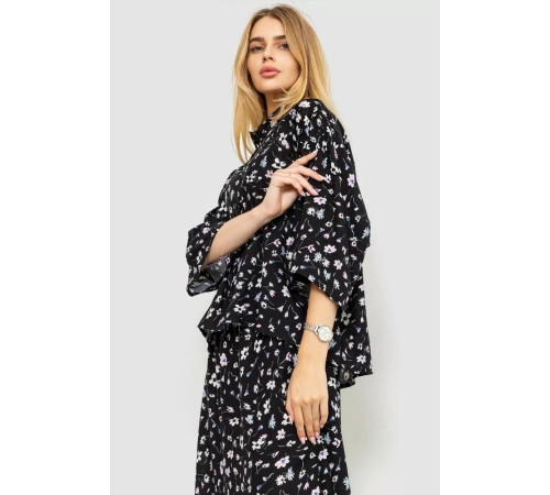 Блуза классическая с цветочным принтом, цвет черный, 102R332-1.