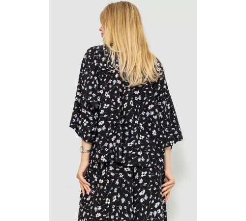 Блуза классическая с цветочным принтом, цвет черный, 102R332-1.