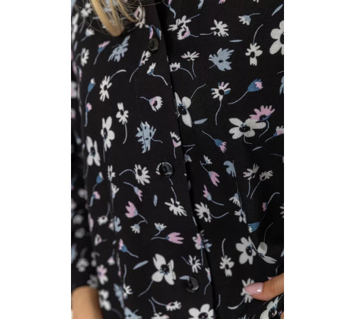 Блуза классическая с цветочным принтом, цвет черный, 102R332-1.