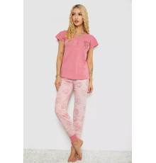 Піжама жіноча з принтом, колір пудровий, 243R0004-P4