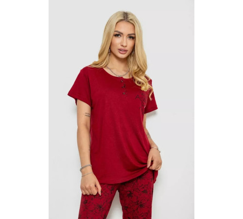 Піжама жіноча з принтом, колір бордовий, 243R10202