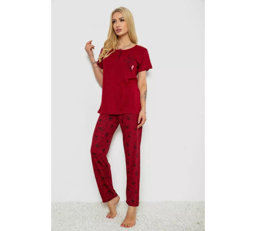 Піжама жіноча з принтом, колір бордовий, 243R10202
