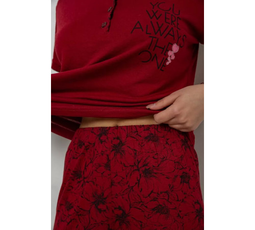 Піжама жіноча з принтом, колір бордовий, 243R10202