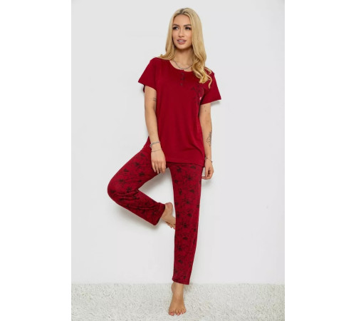 Піжама жіноча з принтом, колір бордовий, 243R10202