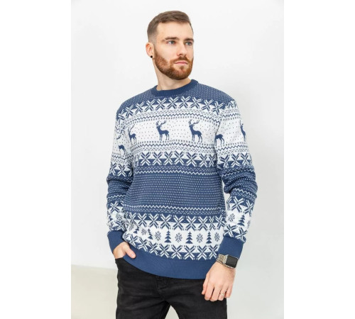 Свитер мужской с оленями, цвет джинс, 161R712