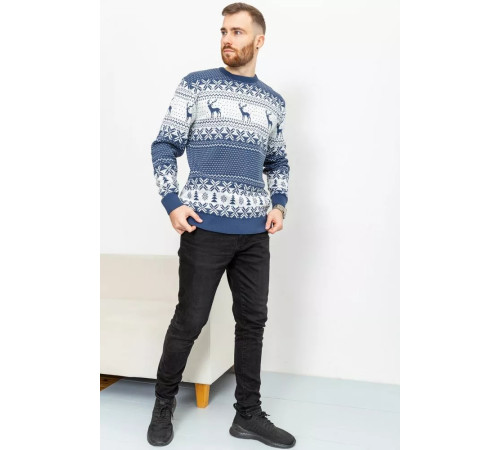 Свитер мужской с оленями, цвет джинс, 161R712