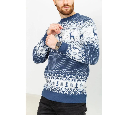 Свитер мужской с оленями, цвет джинс, 161R712