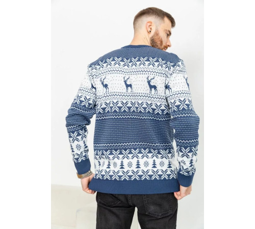Свитер мужской с оленями, цвет джинс, 161R712