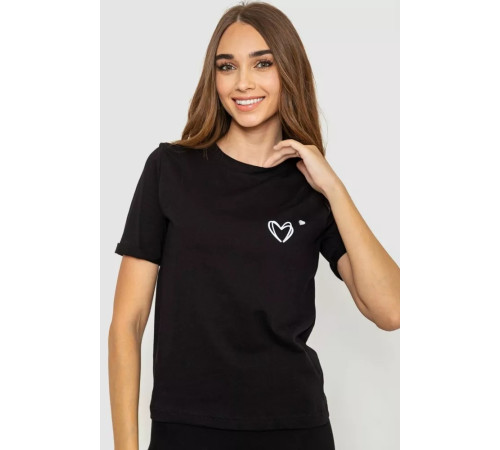 Жіноча футболка з принтом, колір чорний, 241R122