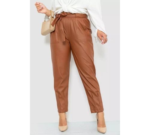 Брюки из искусственной кожи женские, цвет коричневый, 102R5145.