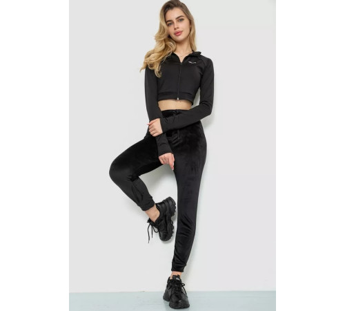 Спорт брюки женские велюровые, цвет черный, 244R5571