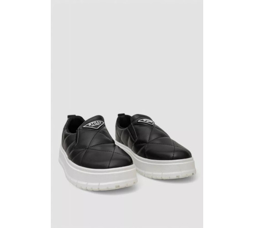 Слипоны женские однотонные, цвет черно-белый, 248RBL34