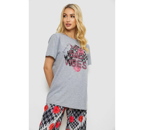 Піжама жіноча з принтом, колір сірий, 243R10373
