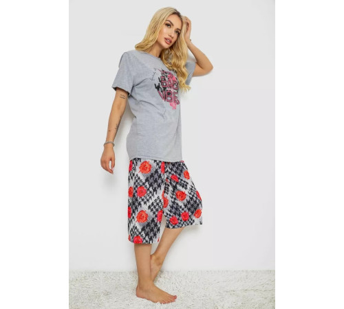 Піжама жіноча з принтом, колір сірий, 243R10373