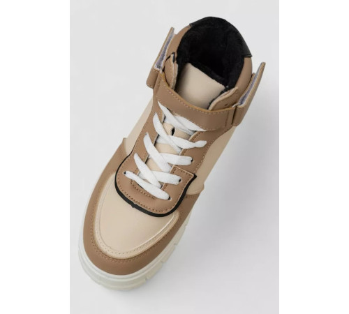 Кросівки жіночі зимові на хутрі, колір бежево-чорний, 248RMB04-93