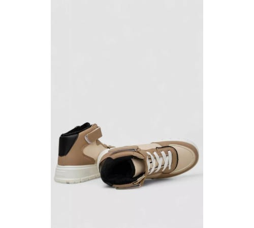 Кросівки жіночі зимові на хутрі, колір бежево-чорний, 248RMB04-93