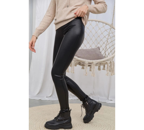 Черные лосины на флисе, из эко-кожи, 102R271