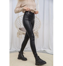 Чорні лосини на флісі, з еко-шкіри, 102R271