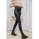 Черные лосины на флисе, из эко-кожи, 102R271