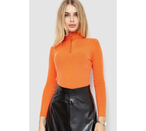Женская кофта на молнии в рубчик, цвет оранжевый, 204R041