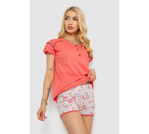 Пижама женская с принтом, цвет коралловый, 243R0004-P8